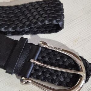 Michael Nors Genuine Black Leather Ladies Belt Size Medium. Woven, SS Buckle
